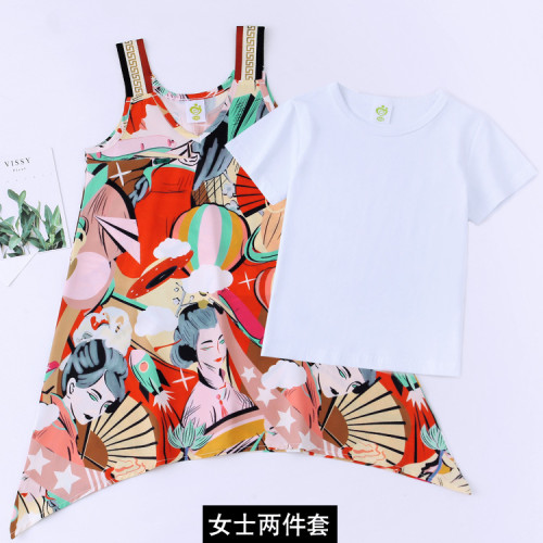 網紅親子裝母女裝洋氣夏裝新款家庭裝海邊度假女童短袖兩件套裙子