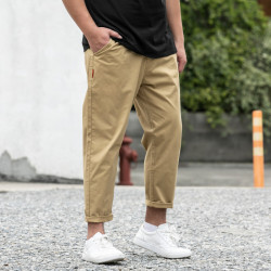 秋季男裝大碼彈力休閒褲男士時尚大碼寬松純色九分褲男褲