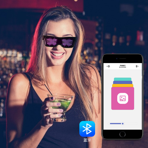 LED藍牙發光眼鏡APP DIY編輯酒吧夜店助威百葉窗動態蹦迪眼鏡裝備