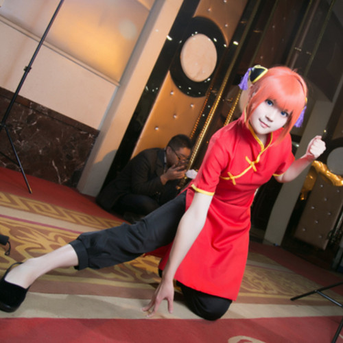 銀魂神樂功夫裝旗袍黑褲裝cos服萬聖節cosplay服裝唐裝練功服