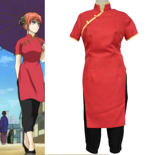 銀魂神樂功夫裝旗袍黑褲裝cos服萬聖節cosplay服裝唐裝練功服