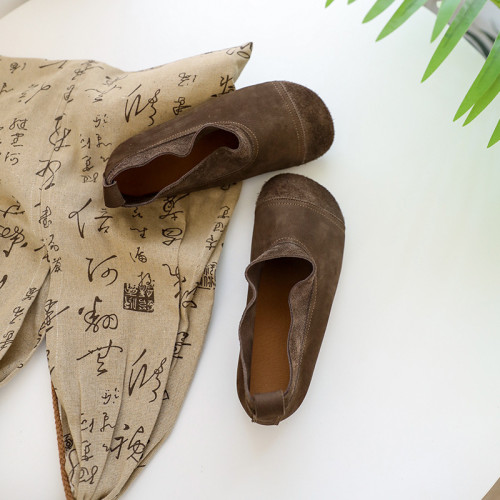 琢皮師 牛皮圓頭套腳森女日系低跟平底女鞋復古軟底懶人鞋高幫鞋 琢皮師 牛皮圓頭套腳森女日系低跟平底女鞋復古軟底懶人鞋高幫鞋