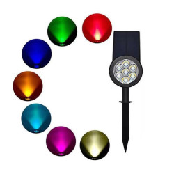 七彩7LED太陽能草坪燈射燈戶外園林花園庭院燈插地燈景觀RGB