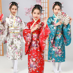 新款女童和服日本傳統改良印花開衫睡衣長袍小花正裝和服套裝