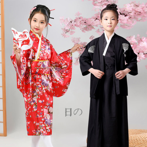 新款女童和服日本傳統改良印花開衫睡衣長袍小花正裝和服套裝