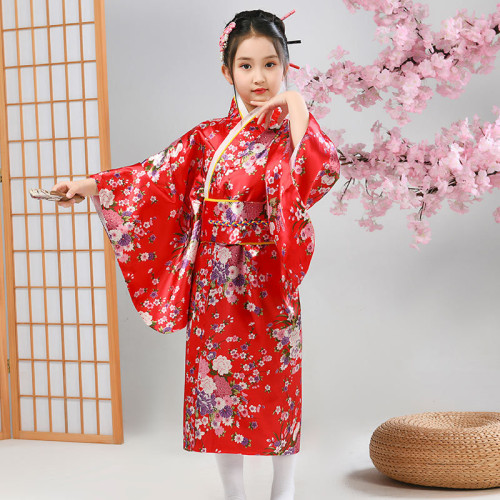 新款女童和服日本傳統改良印花開衫睡衣長袍小花正裝和服套裝