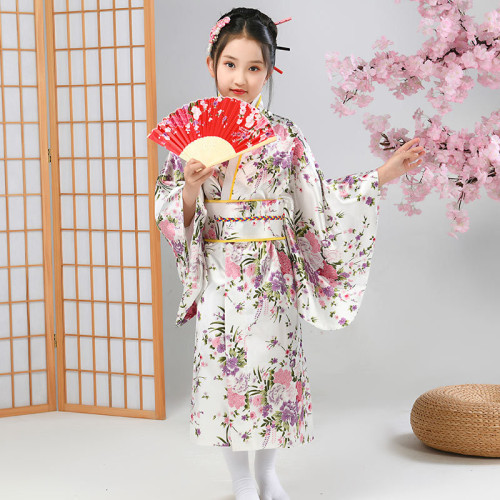 新款女童和服日本傳統改良印花開衫睡衣長袍小花正裝和服套裝