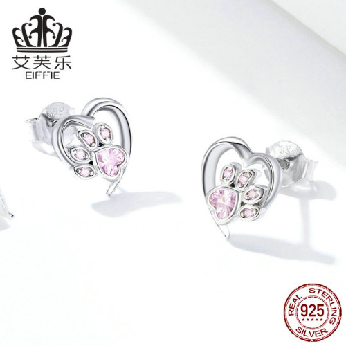 艾芙樂寵物爪印純銀耳釘歐美時尚流行s925鋯石耳環耳飾