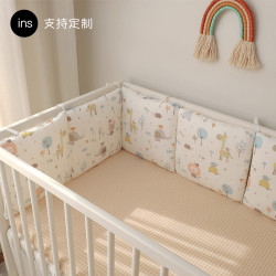 嬰兒床圍ins新款卡通刺綉純棉防撞自由組合紗布床靠寶寶床上用品