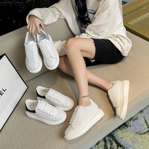 麥崑百搭小白鞋女2025年春季新款真皮松糕厚底增高學生男休閒單鞋