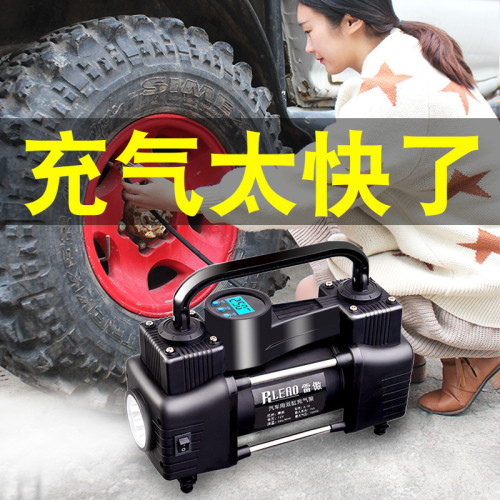 雷傲車用充氣泵雙缸高壓可攜式小轎車輪胎汽車用打氣泵筒電動12V