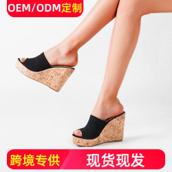 2024新款大碼女鞋女式涼拖shoes外穿坡跟高跟魚嘴涼鞋夏