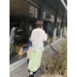 自製日系甜美蘋果綠雲朵花苞裙女夏日絕美溫柔氣質仙氣飄飄半身裙