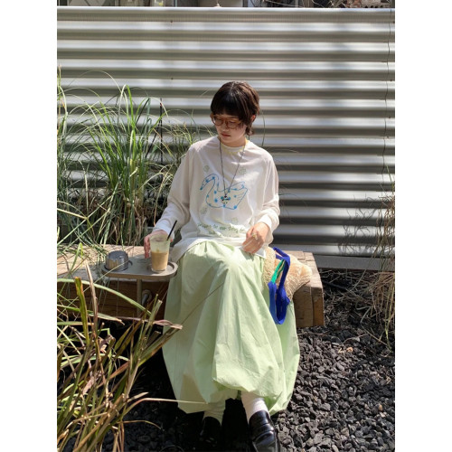 自製日系甜美蘋果綠雲朵花苞裙女夏日絕美溫柔氣質仙氣飄飄半身裙