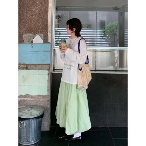 自製日系甜美蘋果綠雲朵花苞裙女夏日絕美溫柔氣質仙氣飄飄半身裙
