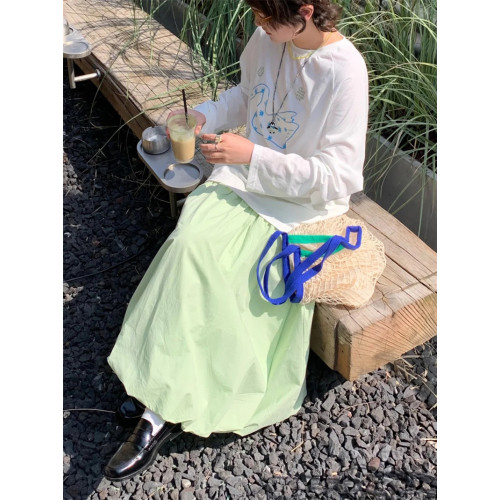 自製日系甜美蘋果綠雲朵花苞裙女夏日絕美溫柔氣質仙氣飄飄半身裙