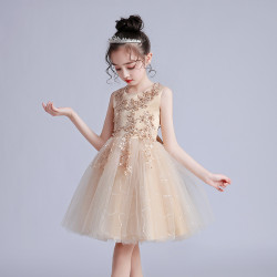 女童短款夏婚紗禮服裙蓬蓬網紗公主裙中大童裝女童六一兒童演出服