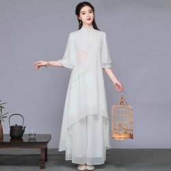 2269實拍2020風唐裝套裝茶服文藝復古雪紡連衣裙禪服唐裝女裝