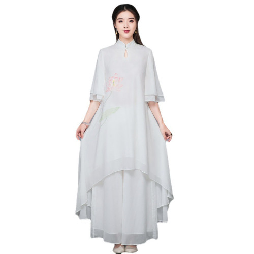2269實拍2020風唐裝套裝茶服文藝復古雪紡連衣裙禪服唐裝女裝