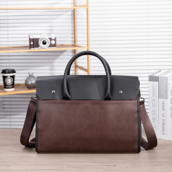 瘋馬皮男包 復古公文包 撞色商務男士手提包 橫款單肩斜背電腦包