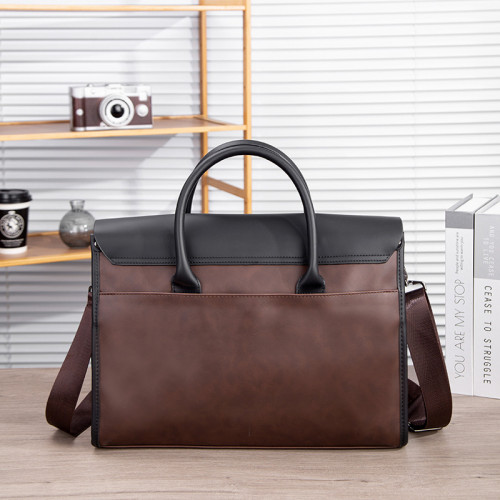 瘋馬皮男包 復古公文包 撞色商務男士手提包 橫款單肩斜背電腦包