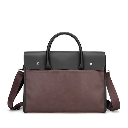 瘋馬皮男包 復古公文包 撞色商務男士手提包 橫款單肩斜背電腦包