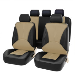 pu皮汽車座椅套人造皮革四季通用坐墊5座車通用款米色拼接皮