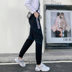 氣質通勤松緊腰百搭盤釦黑色中腰有腰帶棉九分褲寬松型女褲簡約