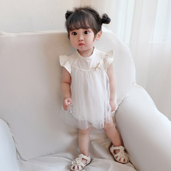 嬰兒夏季新款女寶寶連身衣公主網紗裙三角包屁哈衣爬爬服9601