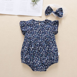 INS夏季新品女童寶寶碎花飛袖哈衣嬰兒棉連體爬服嬰兒童 外出服