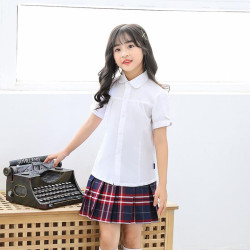 2024女孩中大童襯衫短袖白色純棉襯衣白色純棉百搭校服演出服