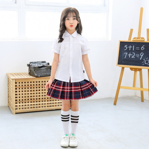 2024女孩中大童襯衫短袖白色純棉襯衣白色純棉百搭校服演出服