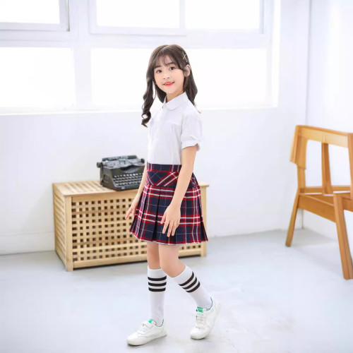 2024女孩中大童襯衫短袖白色純棉襯衣白色純棉百搭校服演出服