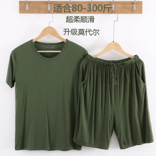 男莫代爾T恤套裝短袖短褲家居服休閒運動服加肥大碼睡衣夏季