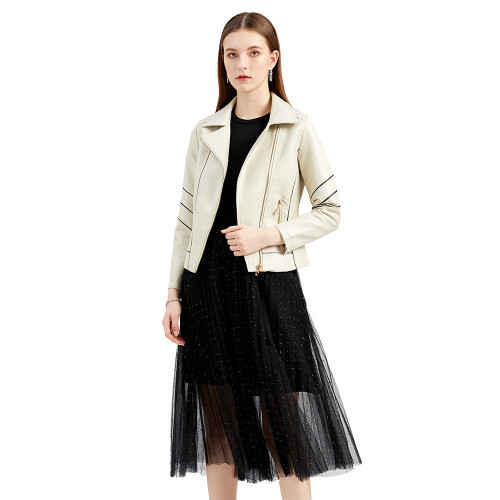 2024皮衣女薄款PU短外套春秋夾克wish機車服女新款