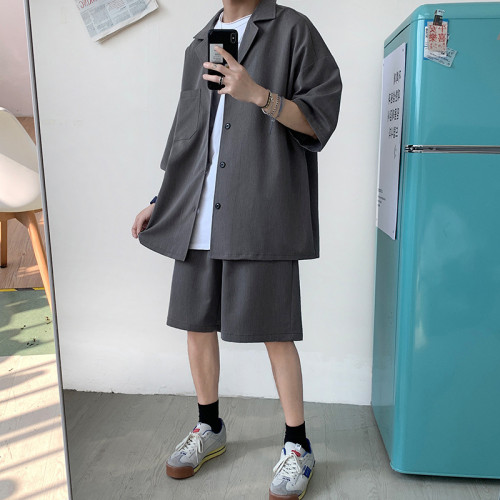 dk製服男全套夏季寬松學院風西裝外套潮流jk套裝七分袖雅痞小西服