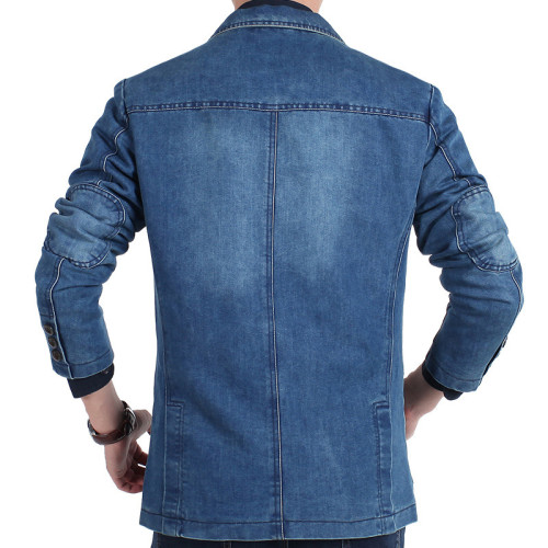 男裝牛仔西服男棉牛仔小西裝修大碼休閒西服外2182