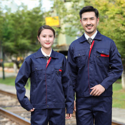 小拉鍊春秋長袖工作服套裝時尚小拉鍊車間辦公汽修服勞保服