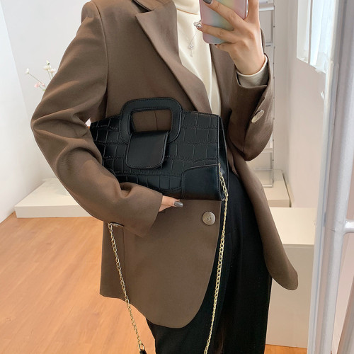 小衆設計包包女2021新款秋冬復古鱷魚紋手提包網紅鏈條單肩斜後背包