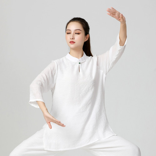 紗紗麻太極練功服套裝春夏季新款薄款居士套裝禪修禪茶武術瑜伽女