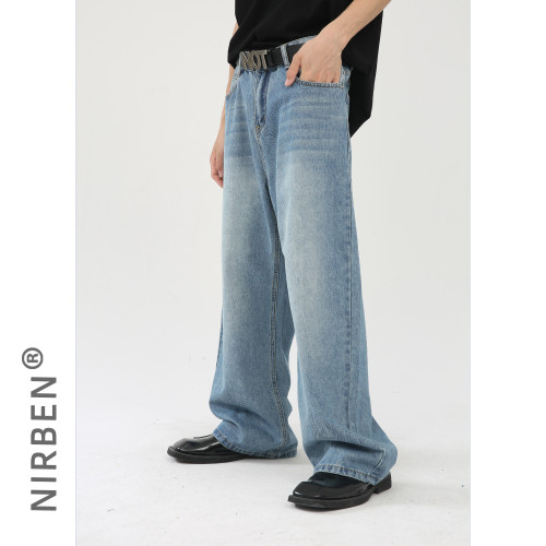 nirben牛仔|  濶腿復古牛仔褲韓版寬松直筒顯瘦百搭拖地老爹長褲