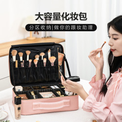 化妝包女可攜式大容量可愛少女粉手提箱PU美甲紋綉化妝師跟妝收納包