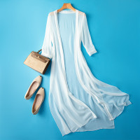 100%真絲防曬衣女中長款桑蠶絲披肩夏季遮陽配裙子外搭外披外套