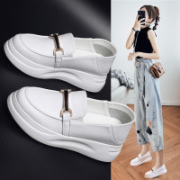 2023新款隱形內增高女鞋懶人兩穿涼鞋女小個子真皮休閒半拖鞋女