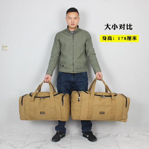 加密帆布簡約大容量長途手提行李衣服袋男單肩復古耐磨打工旅行包