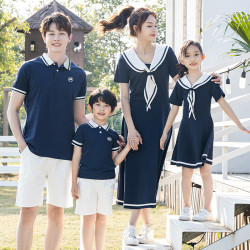2024春夏新款母女連衣裙短袖親子服一家三口親子裝全家裝