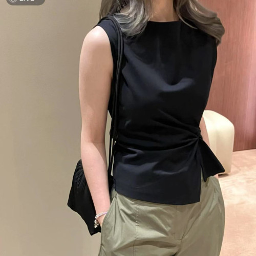 CS女裝 修身版型船領抓褶紋理背心2025春季新品1272830001