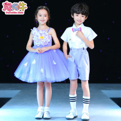 六一兒童節演出服裝女童蓬蓬裙新款男童背帶褲合唱服幼兒園表演服