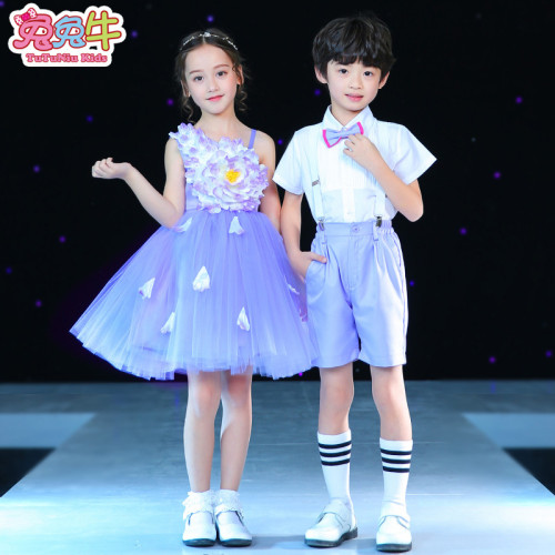 六一兒童節演出服裝女童蓬蓬裙新款男童背帶褲合唱服幼兒園表演服
