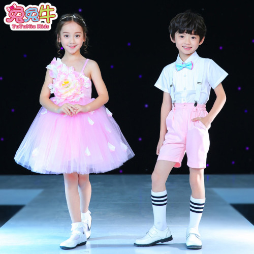 六一兒童節演出服裝女童蓬蓬裙新款男童背帶褲合唱服幼兒園表演服